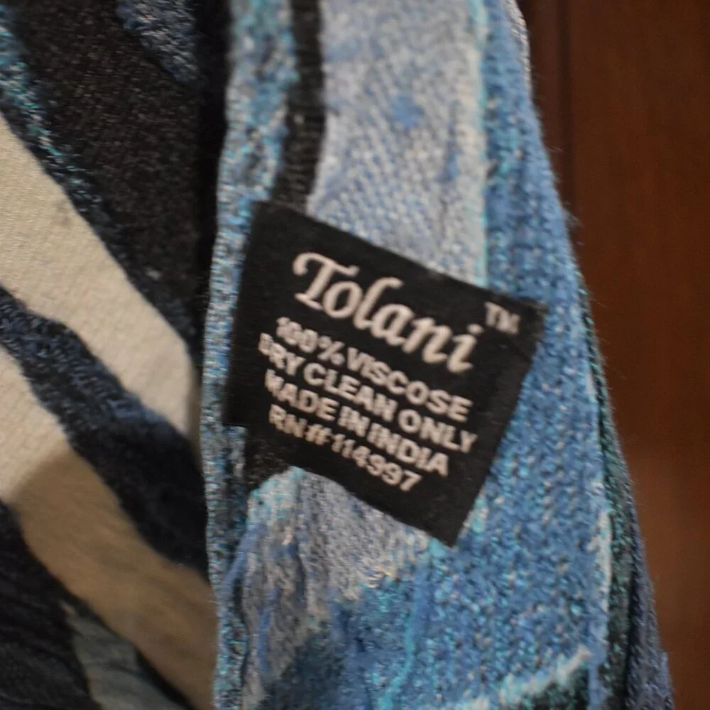 Tolani Blue Black Colorful Long Fringe Scarf